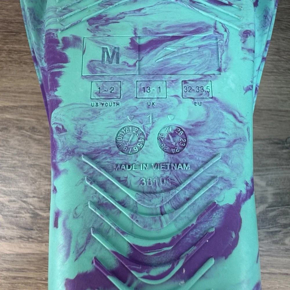 Speedo Kids Youth Swim Fins Size 1-2 Medium Training Flippers Teal Purple